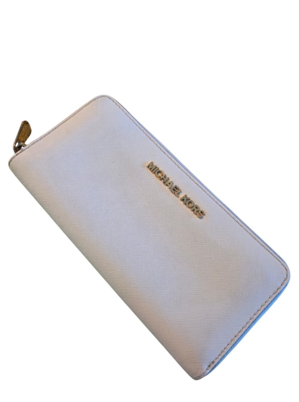 MICHAEL KORS Off-White Saffiano Zip-Around Wallet with Gold Logo
